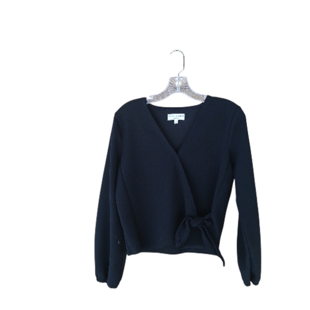 Madewell Texture & Thread Black Faux Wrap & Tie Knit Blouse Size Small